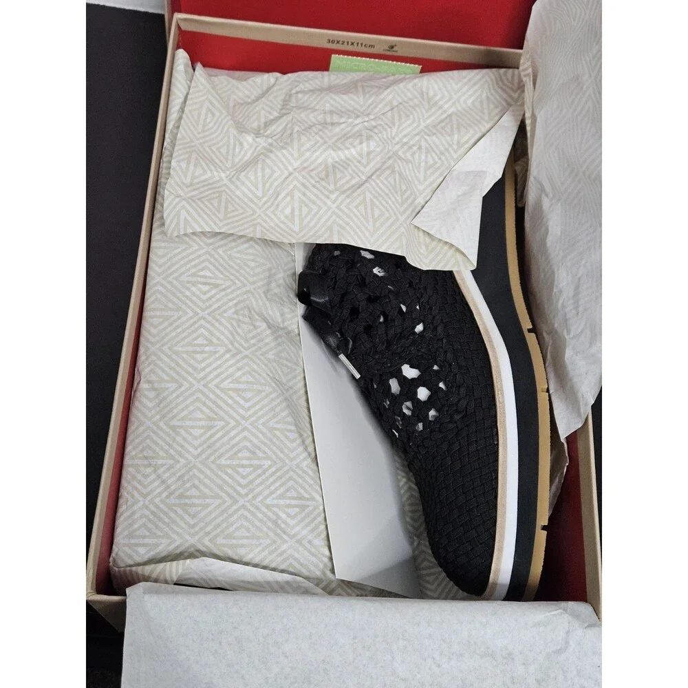 Sz 10 - Donald Pliner Napoli Basketweave Wedge Sneaker Womens Black MSRP $228